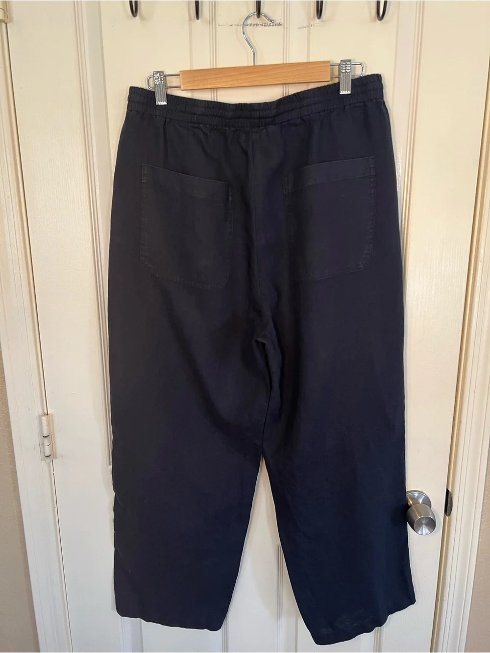 Banana Republic 100% Linen Wide Leg Pants Navy Blue Drawstring Size Large